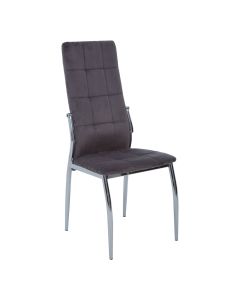 Tamzin Velvet High Back Dining Chair In Grey With Silver Legs