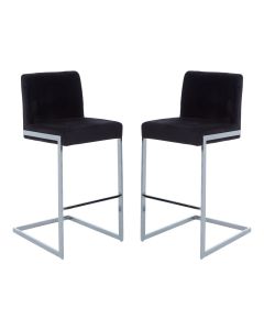 Tamzin Black Velvet Bar Chairs With Low Back In Pair