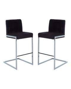 Tamzin Black Velvet Bar Chairs With Low Back In Pair