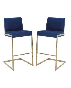 Tamzin Blue Velvet Bar Chairs With Low Back In Pair