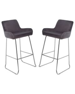 Tamzin Mink Velvet Bar Chairs With Low Arms In Pair