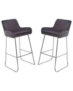 Tamzin Mink Velvet Bar Chairs With Low Arms In Pair