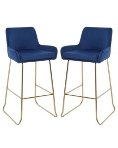 Tamzin Blue Velvet Bar Chairs With Low Arms In Pair