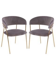 Tamzin Mink Velvet Dining Chairs With Gold Metal Legs In Pair
