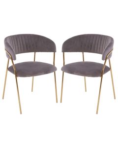 Tamzin Mink Velvet Dining Chairs With Gold Metal Legs In Pair