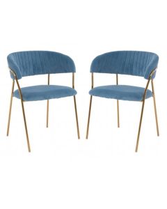 Tamzin Blue Velvet Dining Chairs With Gold Metal Legs In Pair