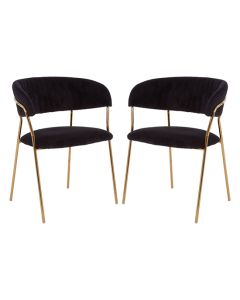 Tamzin Black Channel Dining Chairs With Gold Legs In Pair