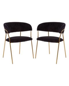 Tamzin Black Channel Dining Chairs With Gold Legs In Pair