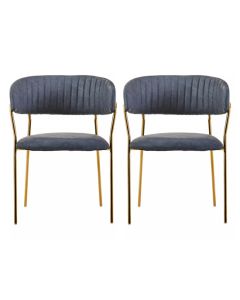 Tamzin Dark Grey Faux Leather Dining Chairs With Gold Legs In Pair