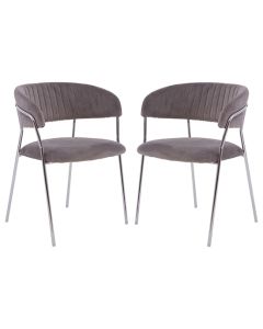 Tamzin Mink Velvet Dining Chairs With Silver Metal Legs In Pair