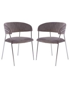 Tamzin Mink Velvet Dining Chairs With Silver Metal Legs In Pair