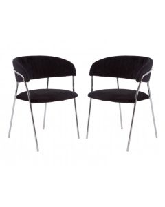 Tamzin Black Velvet Dining Chairs With Chrome Iron Legs In Pair