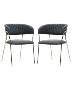 Tamzin Dark Grey Leather Curved Dining Chairs In Pair