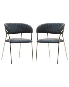 Tamzin Dark Grey Leather Curved Dining Chairs In Pair