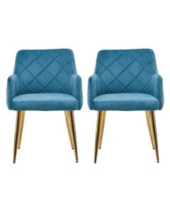 Tamzin Light Blue Velvet Angular Dining Chairs With Gold Legs In Pair