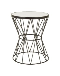 Rabia White Marble Top Side Table With Black Corset Base