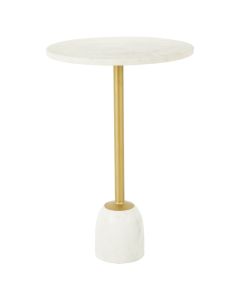 Rabia White Marble Side Table In Brass Iron Stand