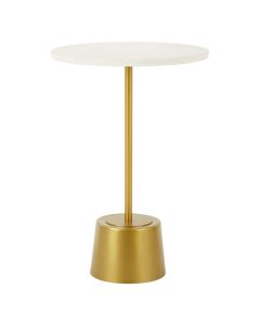 Rabia White Marble Top Side Table With Brass Base