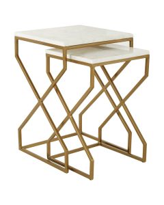 Rabia White Marble Top Set Of 2 Nesting Side Tables With Gold Base