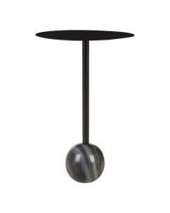 Rabia Round Black Metal Side Table With Marble Base