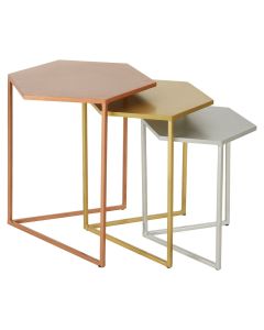 Rabia Hexagonal Nest Of 3 Side Tables In Metallic