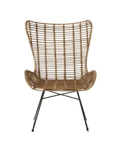 Java Kubu Rattan Wing Chair In Grey With Black Iron Base