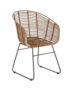 Java Kubu Rattan Rounded Chair In Grey With Black Iron Legs
