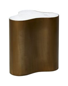 Rany Marble Side Table In White With Antique Brass Metal Frame