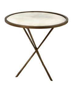 Rany Large Round Mirrored Glass Side Table In Brass Frame