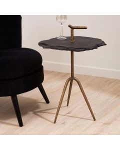 Rany Stone Top Side Table In Black