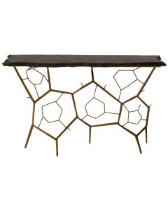 Rany Stone Top Console Table In Black Metal Frame