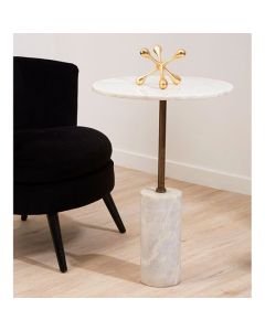 Rany Small Marble Top Side Table In White With Metal Support