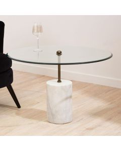Rany Large Glass Top Side Table With White Marble Base