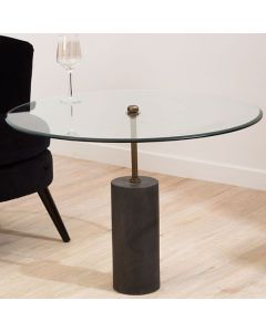 Rany Large Glass Top Side Table With Black Marble Base