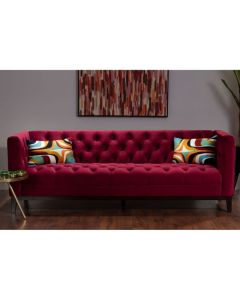 Sabine Crimson Fabric 3 Seater Sofa In Red With Rubberwood Legs