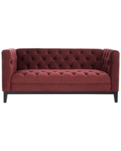 Sabine Crimson Fabric 2 Seater Sofa In Red With Rubberwood Legs