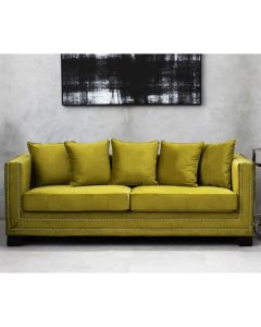 Safara Velvet 3 Seater Sofa In Green With Rubberwood Feets