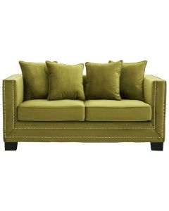 Safara Velvet 2 Seater Sofa In Green With Rubberwood Feets