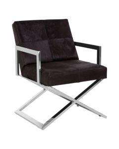 Kensington Townhouse Genuine Leather Lounge Chair In Black With Cross Base