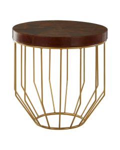 Ianto Round Wooden Side Table In Brown