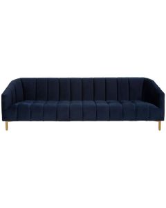 Ballari Velvet 3 Seater Sofa In Blue With Brushed Gold Stainless Steel Legs