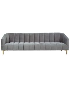 Ballari Velvet 3 Seater Sofa In Grey With Brushed Gold Stainless Steel Legs