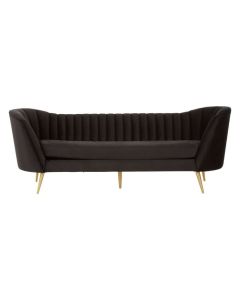Bandit Velvet 3 Seater Sofa In Black With Brushed Gold Stainless Steel Legs