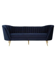 Bandit Velvet 3 Seater Sofa In Blue With Brushed Gold Stainless Steel Legs