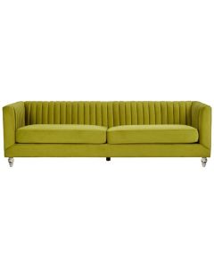 Barak Velvet 3 Seater Sofa In Green With Clear Acrylic Feets