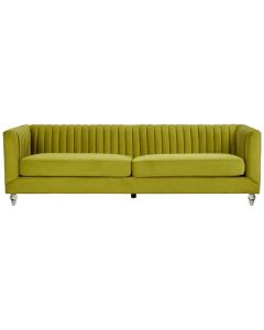 Barak Velvet 3 Seater Sofa In Green With Clear Acrylic Feets