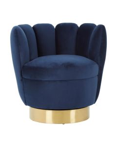 Beauly Velvet Tub Chair In Dark Blue With Gold Stainless Steel Base