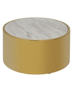 Carlox Artificial Marble Coffee Table In White With Gold Metal Base