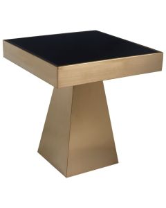 Caliana Square Glass Top Side Table In Black With Gold Stainless Steel Base