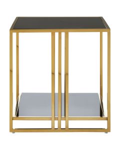 Tula Square Black Glass Side Table With Gold Stainless Steel Base